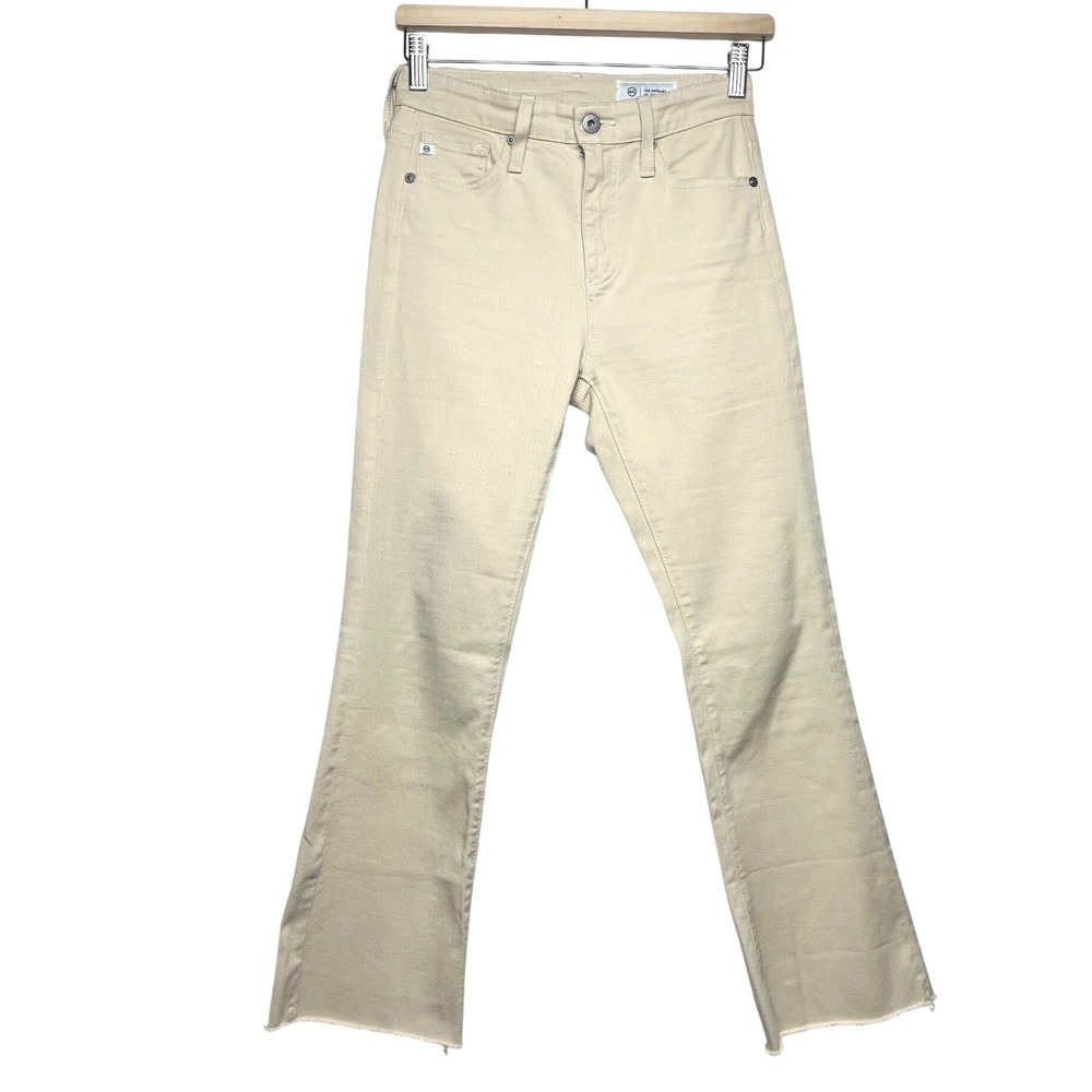 AG Adriano Goldschmied High Rise Crop Jeans Beige Raw Hem Size 25